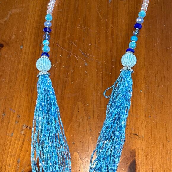 Miriam Haskell Blue Glass Bead Multi-Strand Necklace - Picture 1 of 2